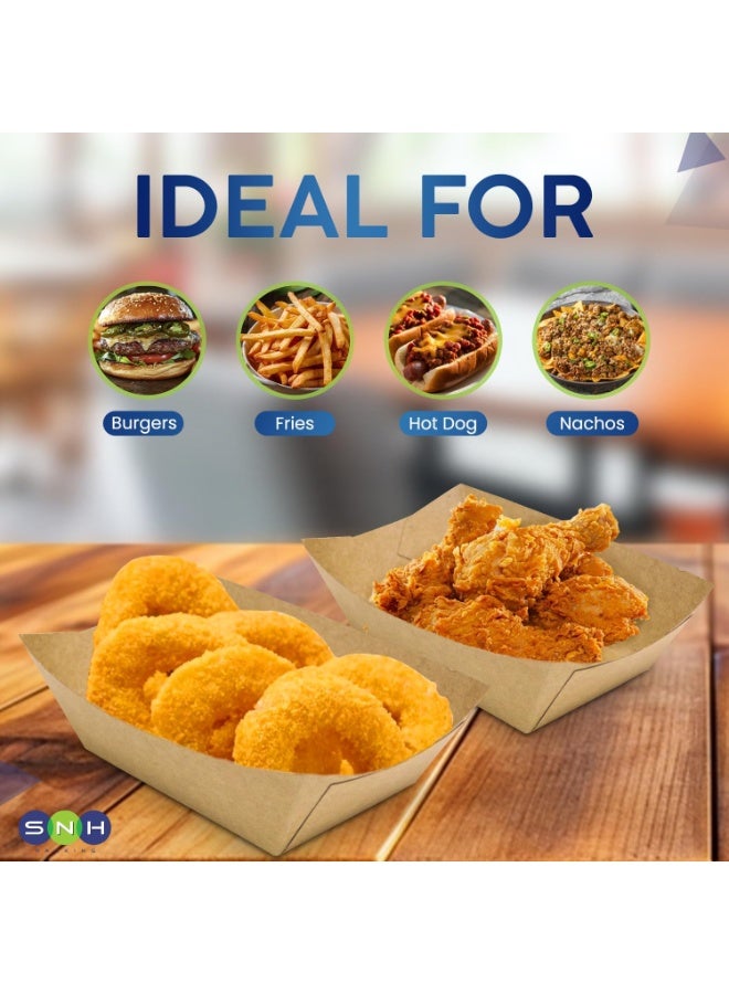 SNH Packing Kraft Paper Food Trays Heavy-Duty Brown Paper Food Boat Tray Disposable Serving Basket for French Fries, Snacks, Taco, Hot Dogs, Popcorn, Nachos and Picnic Wedding Party - Image 4